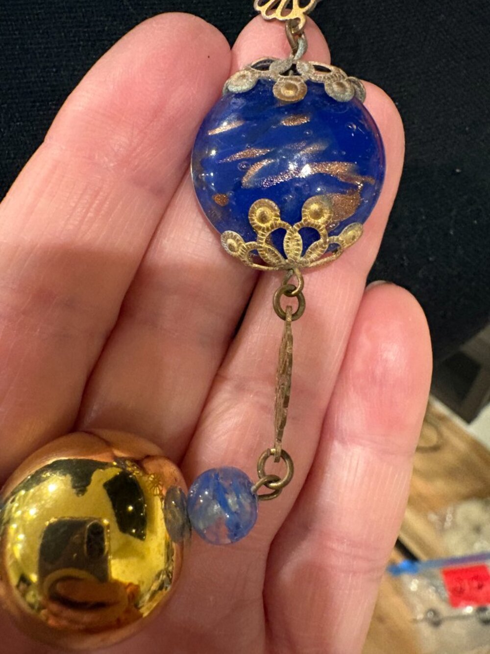 1930's Foiled Italian Art Glass and Brass Necklace - Picture 7 of 8